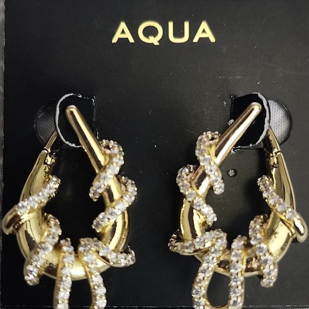 Aqua Gold and Silver Loop Earrings - Picture 2 of 2